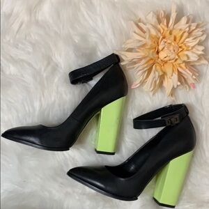 Aldo Leather Black Green Block Heel shoes